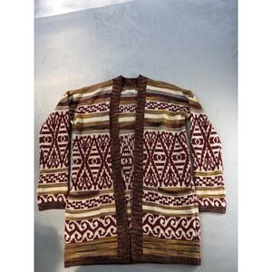 Lucky Brand Women's Southwerstern Aztec Open Cardigan Small Brown Red Boho